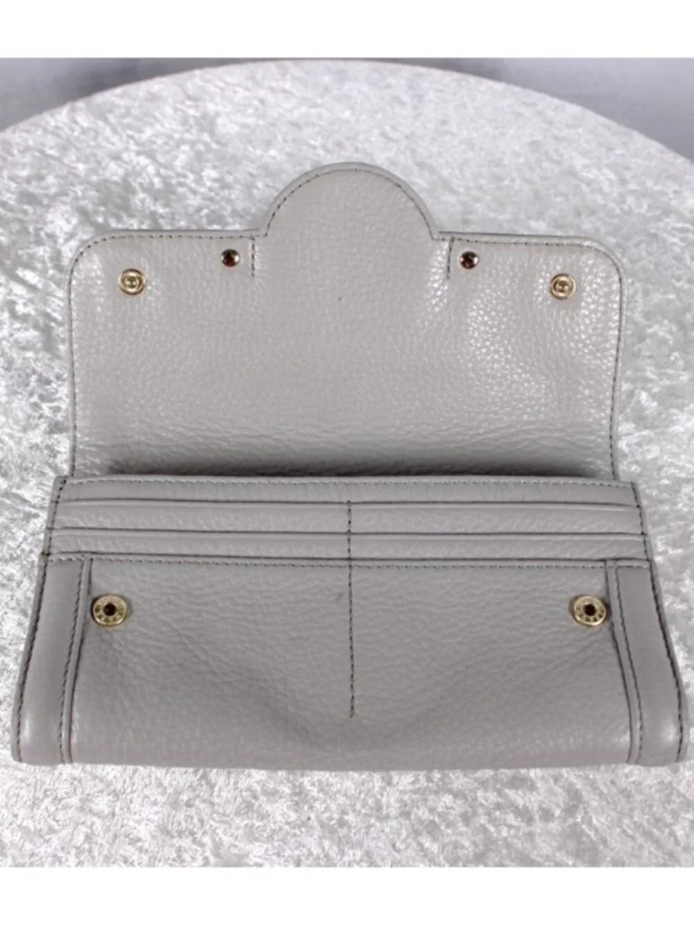 Tory Burch Amanda Logo Leather Continental Clutch Wallet Gray Gold Hardware